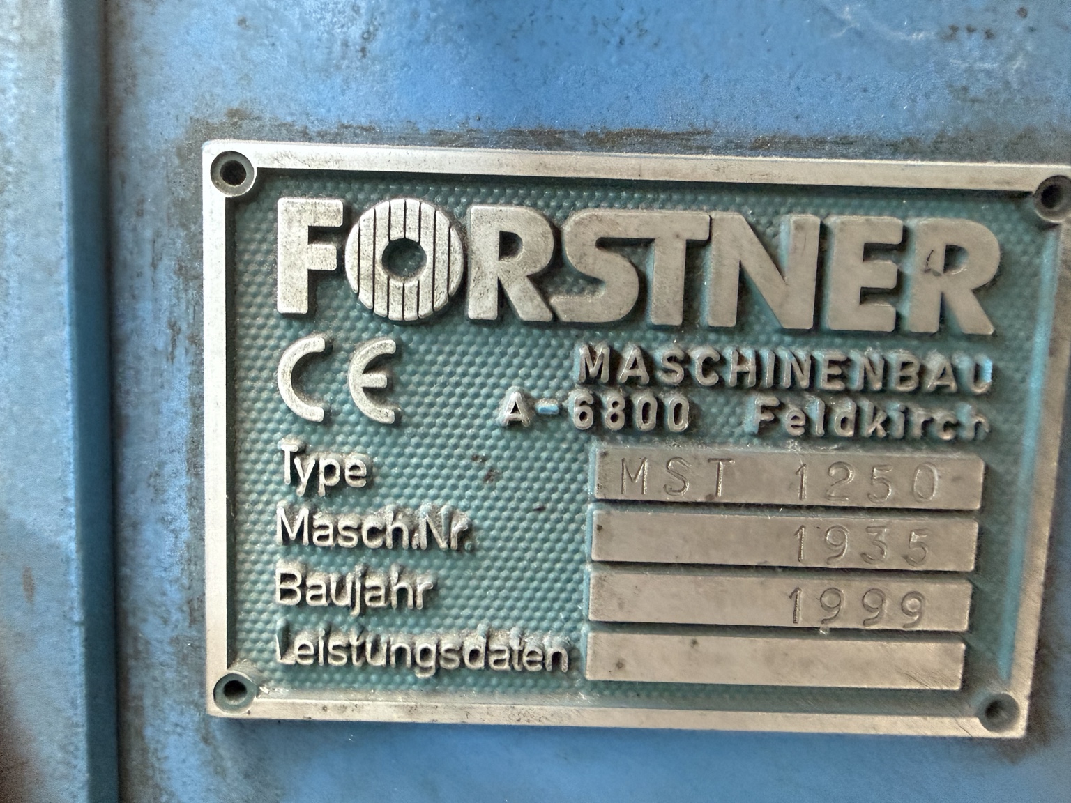 Forstner MST 1250 machine plate